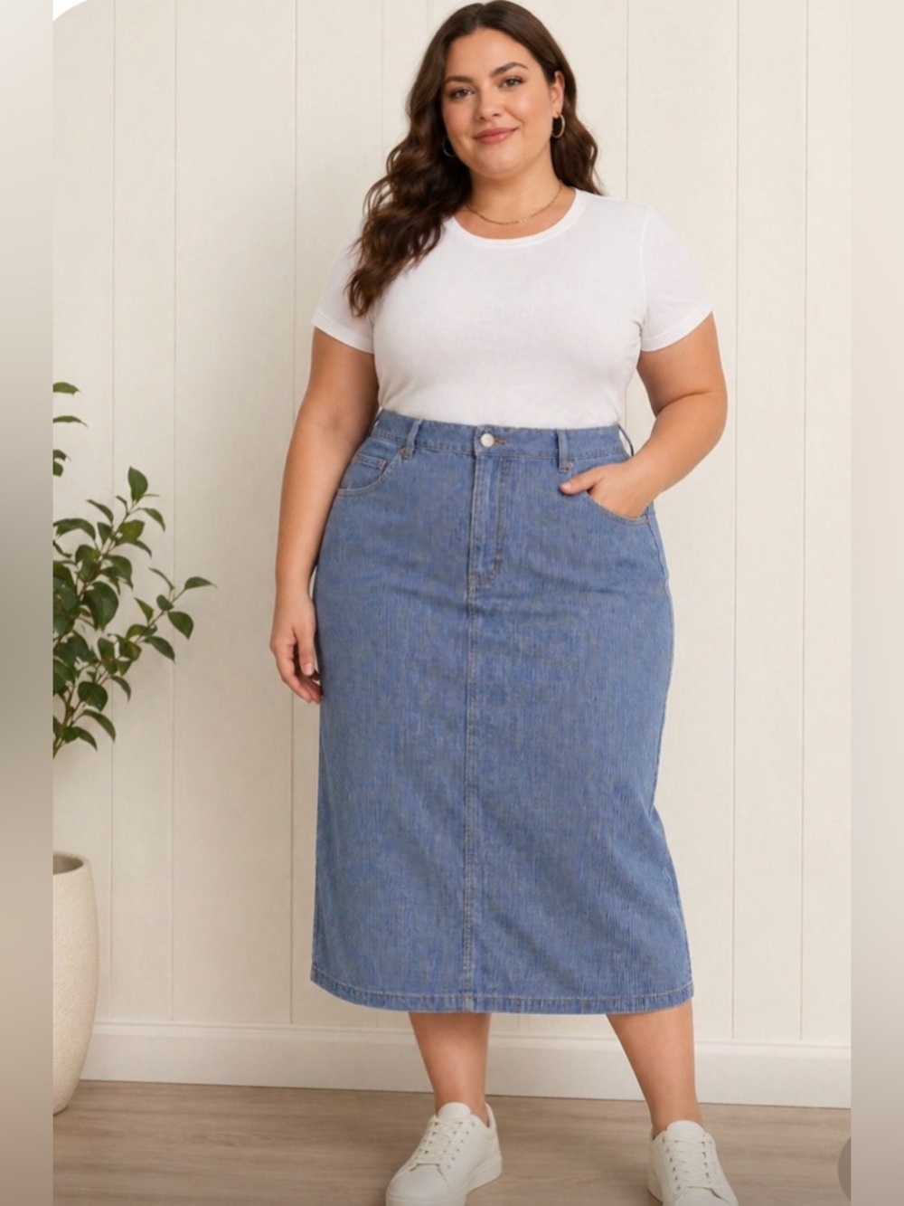 Gloria Vanderbilt Classic Denim Railroad Midi Skirt